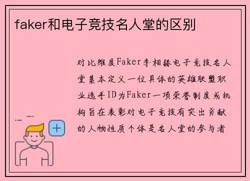 faker和电子竞技名人堂的区别