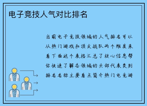 电子竞技人气对比排名